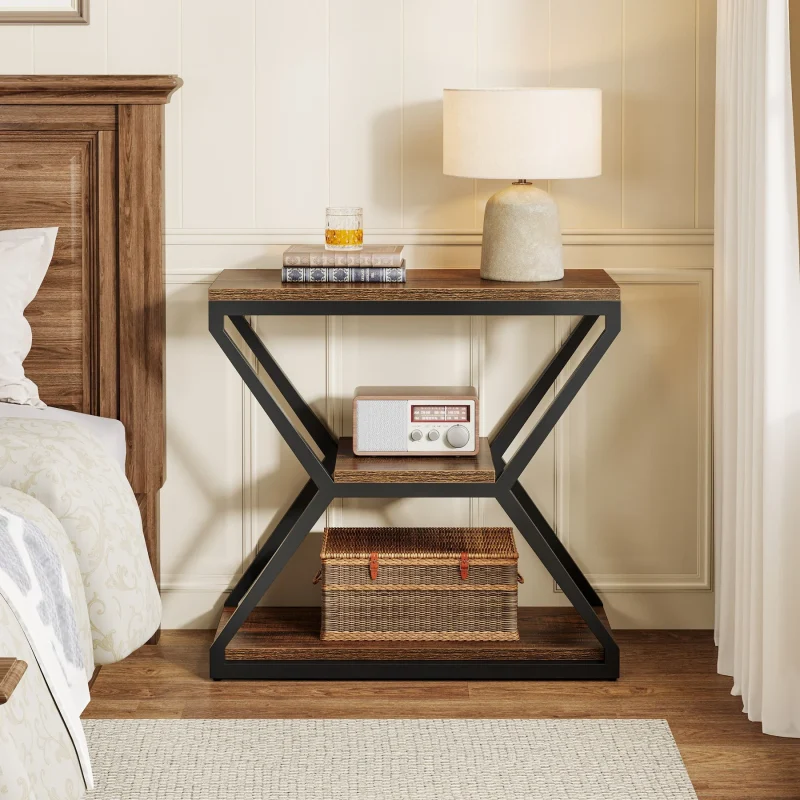 Industrial End Table, 3-Tier Sofa Side Table Bedside Table - Image 6