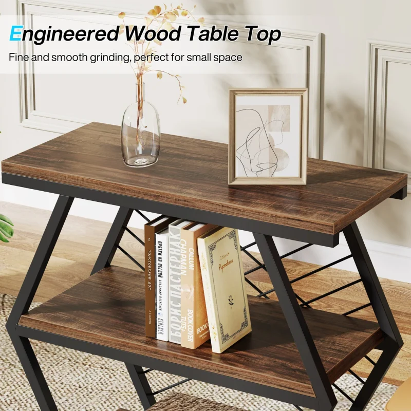 Industrial End Table Side Table with 3 Storage Shelves & Metal Frame - Image 6