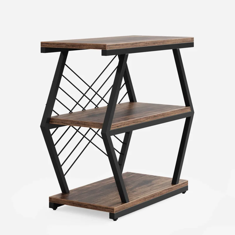 Industrial End Table Side Table with 3 Storage Shelves & Metal Frame - Image 9