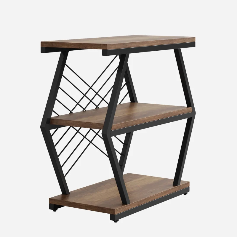 Industrial End Table Side Table with 3 Storage Shelves & Metal Frame - Image 10