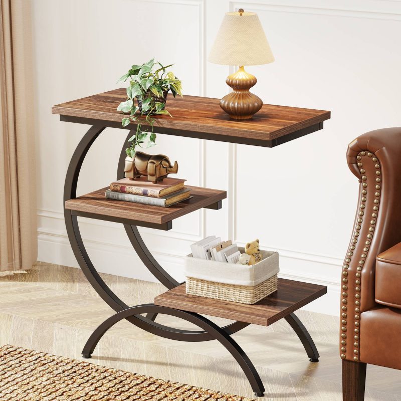 C-Shaped End Table, Industrial 3-Tier Side Table for Small Space - Image 8