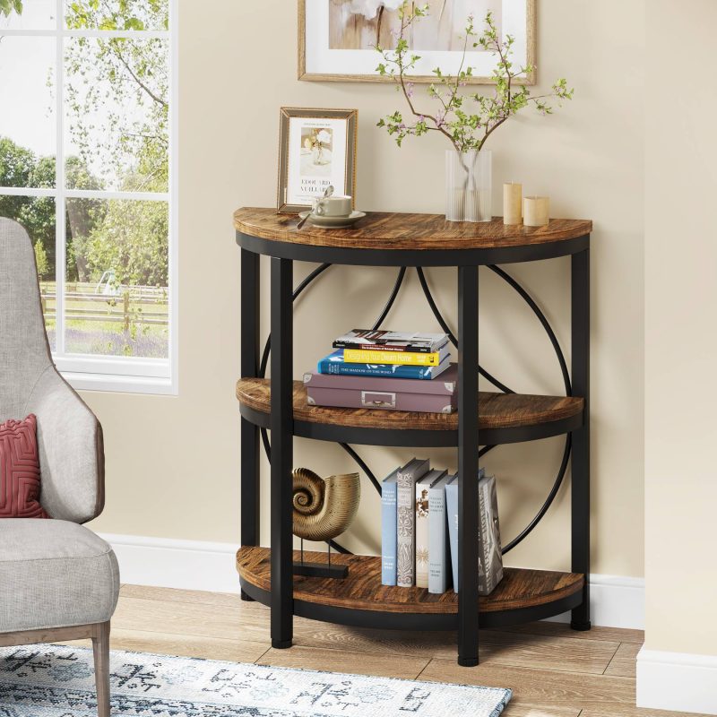 Half-Round End Table, 3-Tier Narrow Side Table with Metal Frame - Image 4