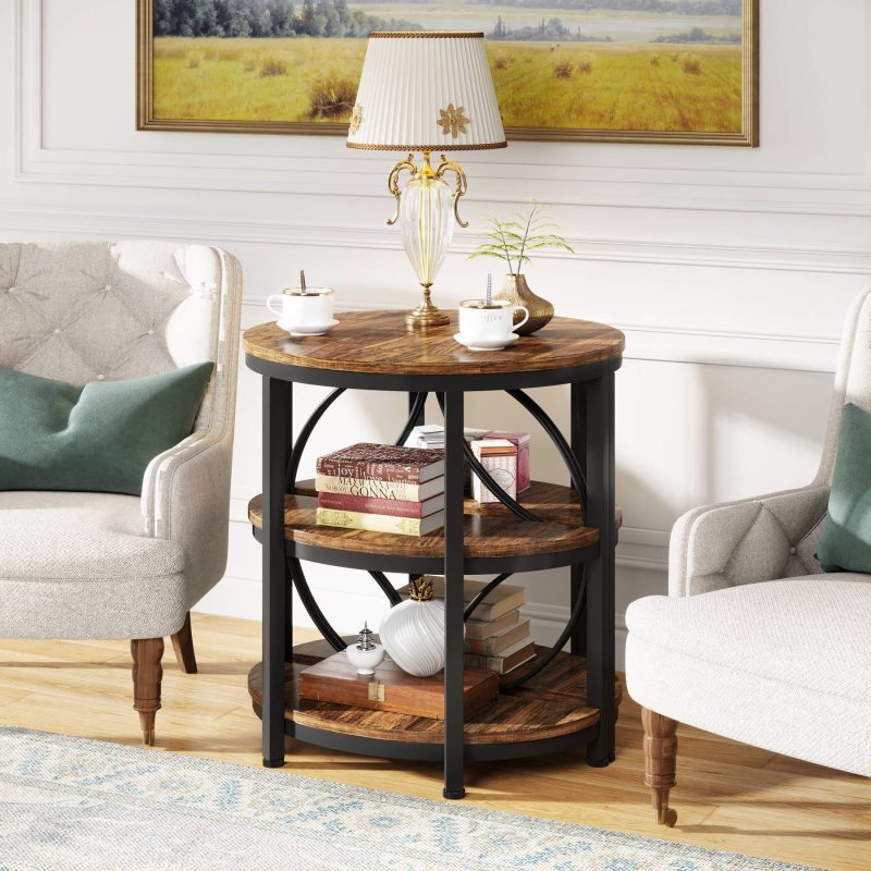 Half-Round End Table, 3-Tier Narrow Side Table with Metal Frame - Image 5