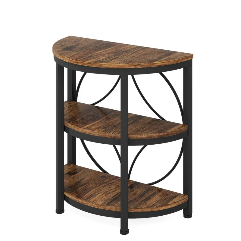 Half-Round End Table, 3-Tier Narrow Side Table with Metal Frame - Image 6