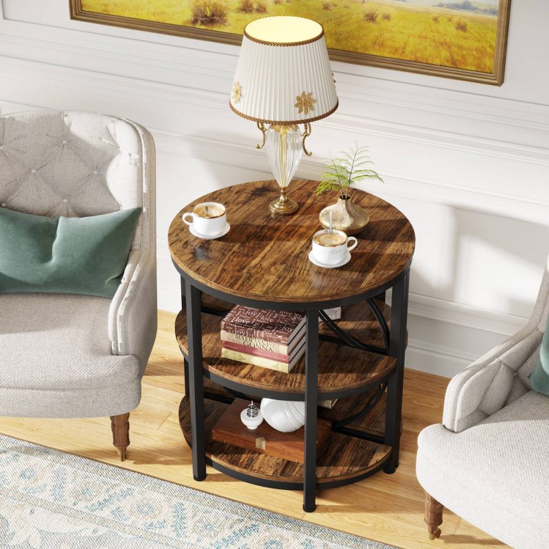 Half-Round End Table, 3-Tier Narrow Side Table with Metal Frame - Image 8