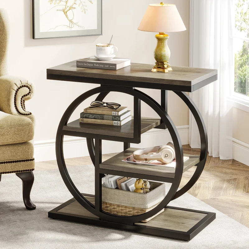 Wood End Table, 4-Tier Side Table with Storage Shelves - Image 10