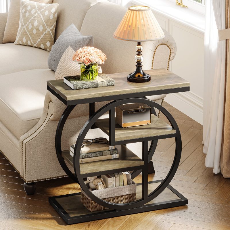 Wood End Table, 4-Tier Side Table with Storage Shelves - Image 11