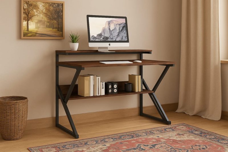 Simple Computer Desk with Monitor Stand and Shelf - Image 3