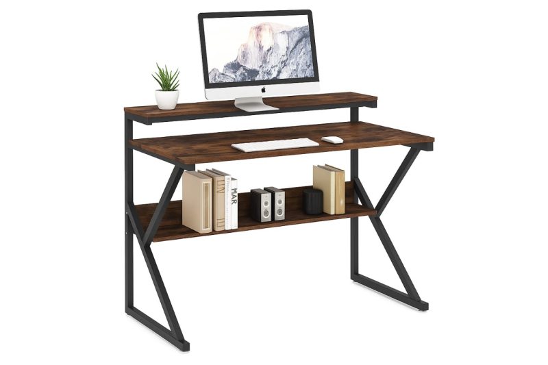 Simple Computer Desk with Monitor Stand and Shelf