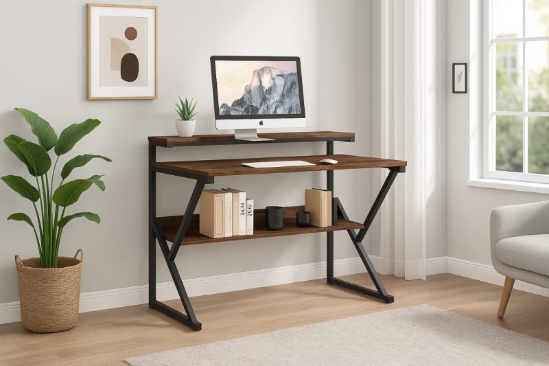 Simple Computer Desk with Monitor Stand and Shelf - Image 2
