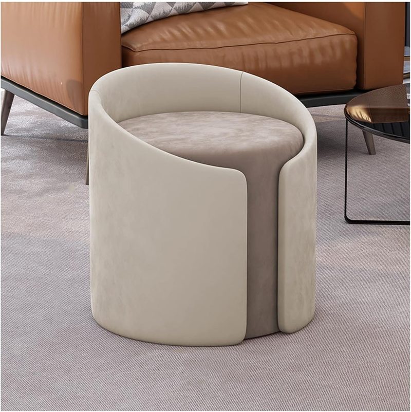 Footstool High-grade Cloth Velvet ​Fabric Round Ottoman - Soft and Comfortable Footstool for Living Room Bedroom Footstool Rest Seat Sofa Stool - Image 4