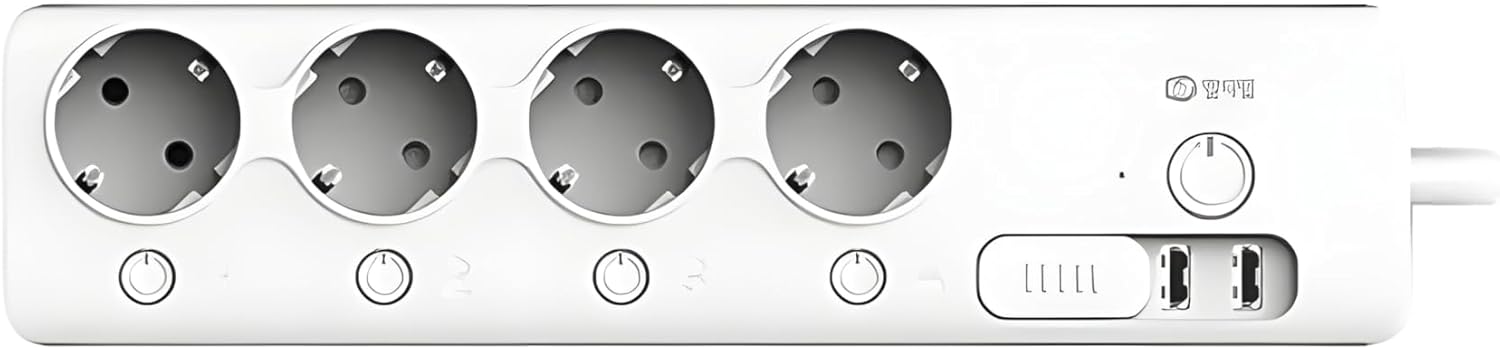 Power Strip with 4 EU Ports + 2 USB Ports, 220V, 60Hz, Overload Protection - White - Image 3