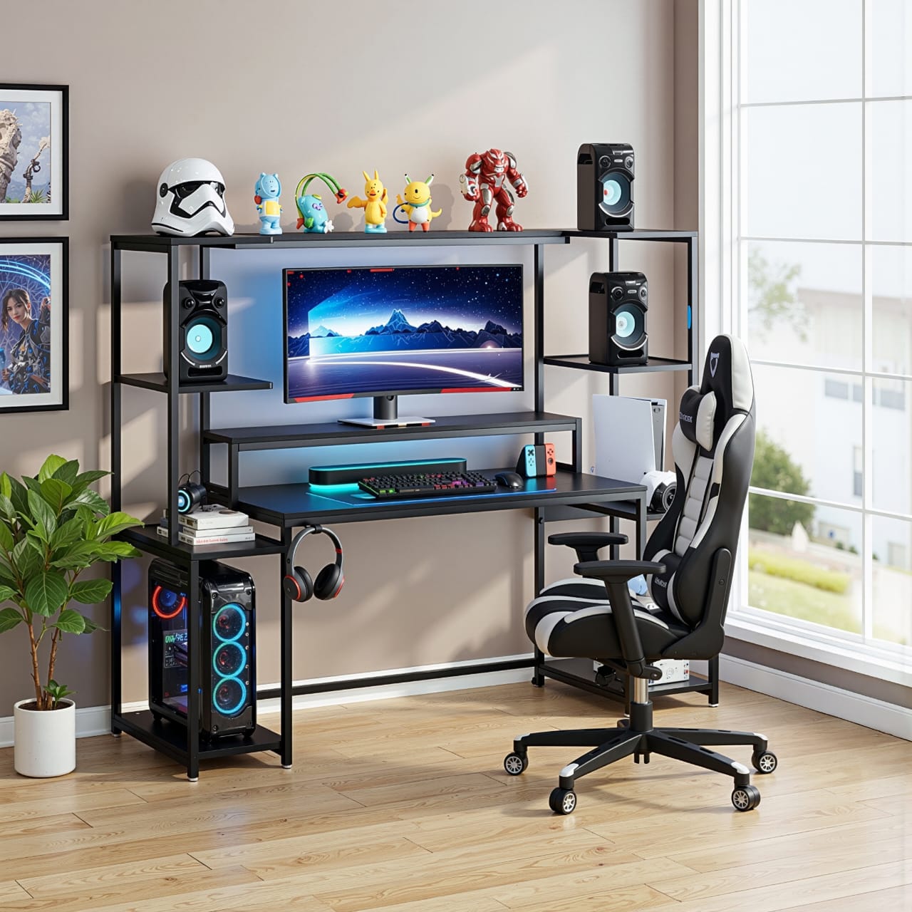 Computer Desk with Hutch + Gaming Chair - Image 4