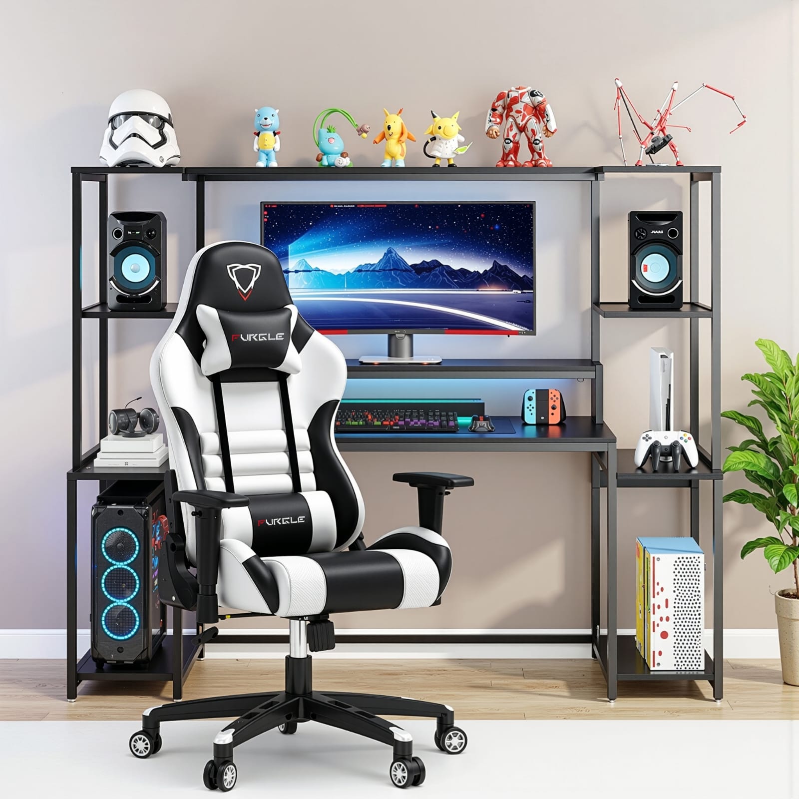Computer Desk with Hutch + Gaming Chair