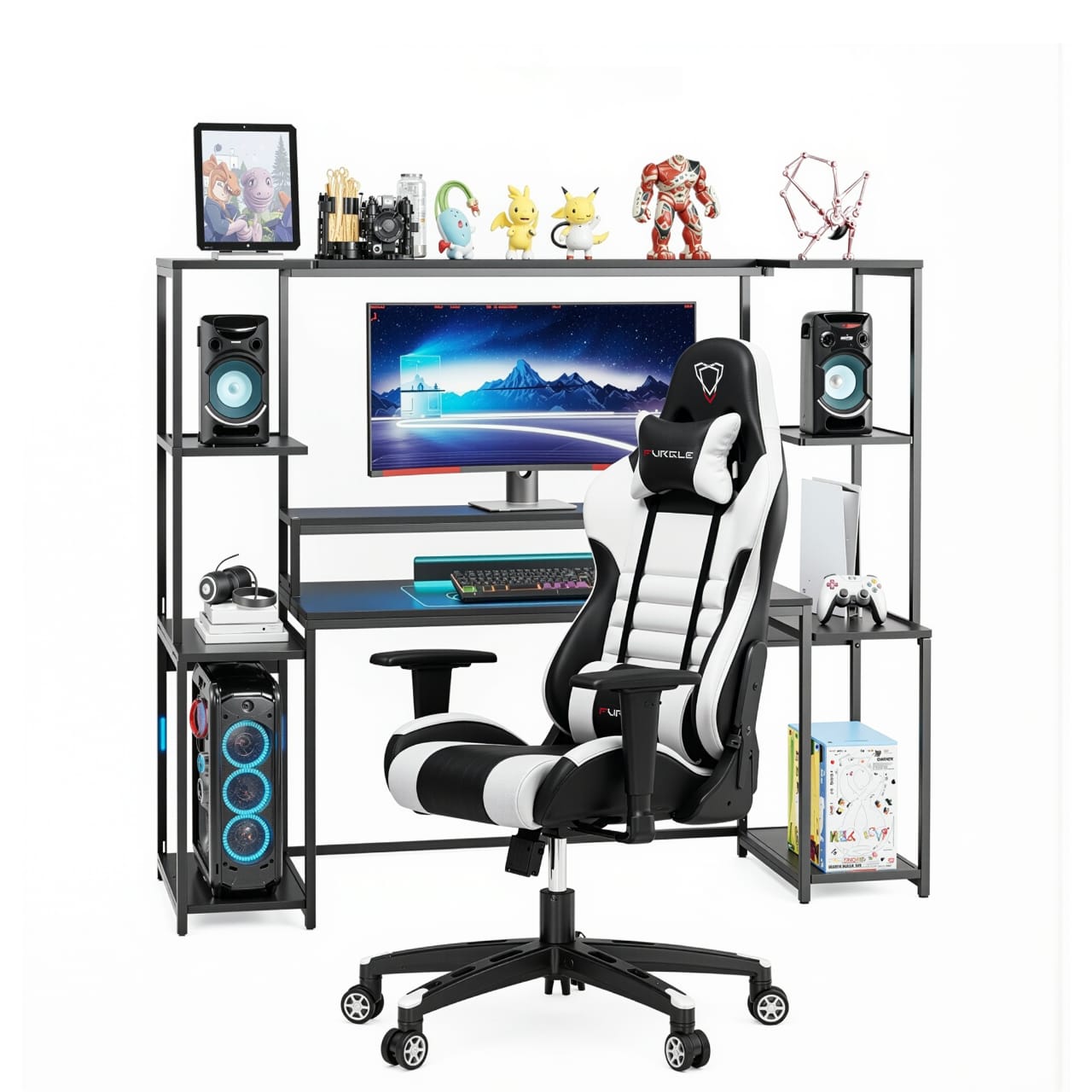 Computer Desk with Hutch + Gaming Chair - Image 2
