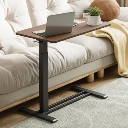 Movable Overbed Table Height Adjustable Computer Desk Motorized , Brown/Black Laptop Table for Bed and Sofa